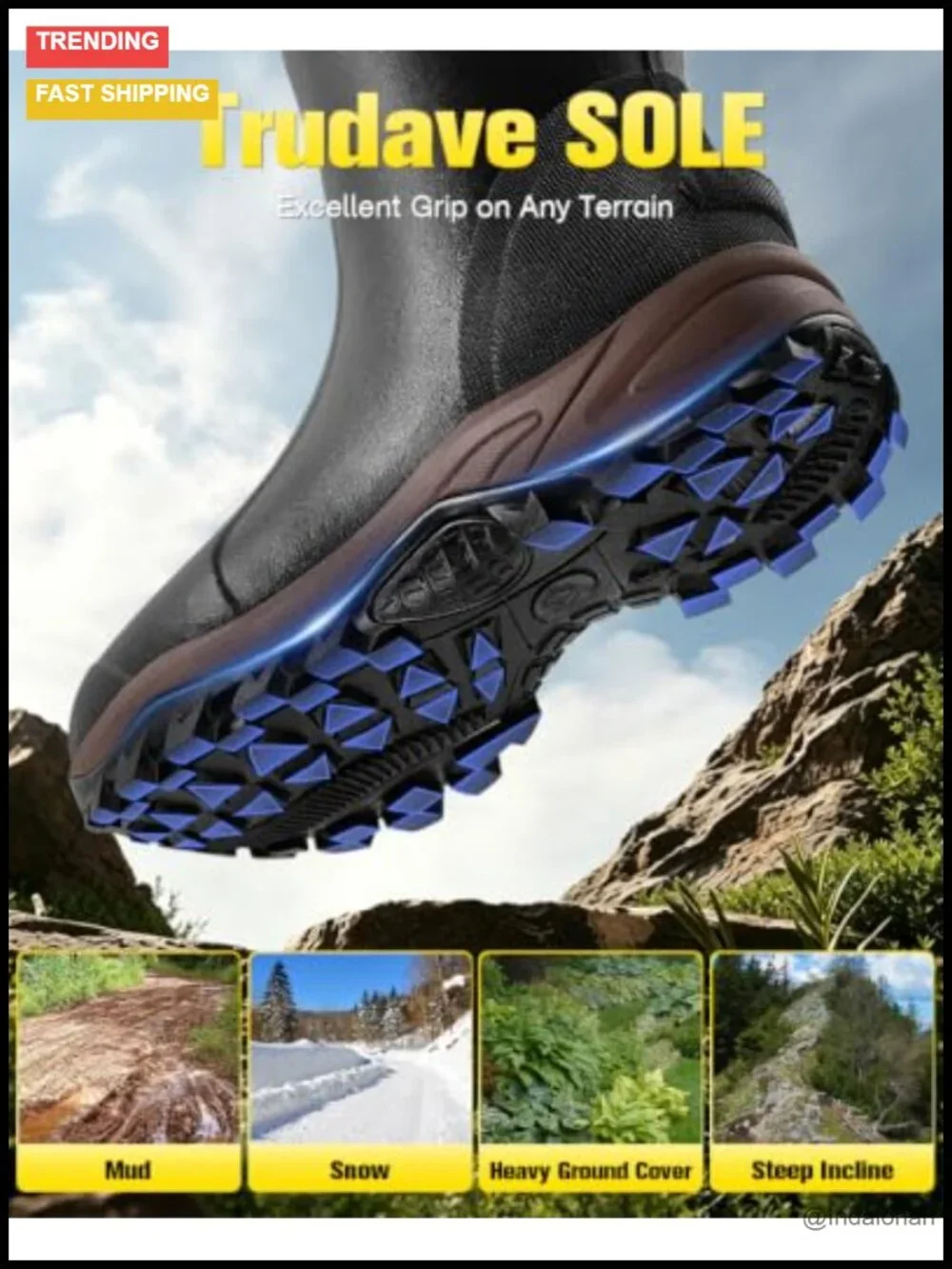 Waterproof Insulated Rubber Boots with Steel Shank, 6mm Neoprene, Anti-slip